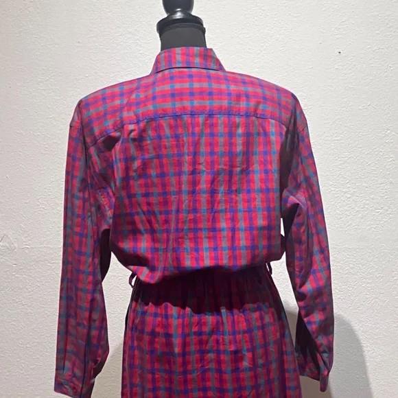 Liz Claiborne vintage Pink and Blue Plaid midi/Maxi dress - Picture 12 of 15
